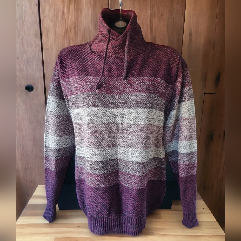 Men's 100% Cotton Maroon, plum Sweater | funnel / mock neckline | drawstring
